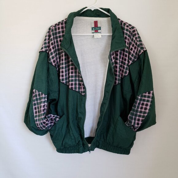 Colorblock Windbreaker Jacket Patchwork Forest Green / Multicolor Print Size XLP - Picture 5 of 9
